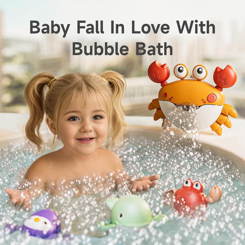 TUMAMA Baby Bath Toy - Bath Bubble Maker Machine with Music, 3 Bathtub Wind-Up Toys for Toddlers (Orange)