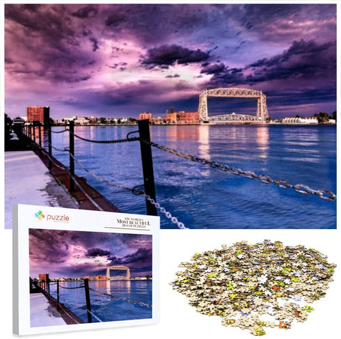Duluth mn Lift Bridge at Dusk Lake Superior Stock Pictures Royalty 1000 Piece Jigsaw Puzzle Game - Colorful Large Puzzles Artwork for Adults Teens Puzzle Game Toy Gift