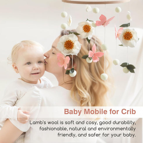JolyRolyPal Baby Crib Mobile for Boys and Girls, Floral Mobile for Crib, Butterfly and Flower Nursery Decor, Crib