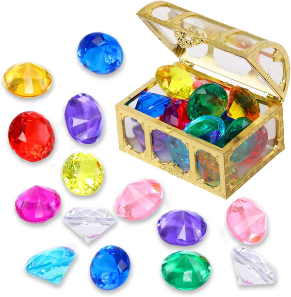 Diving Gem Pool Toys - 14 Color Diamond Treasure Chest Summer Swimming Gems Pirate Diving Toy Set for Children