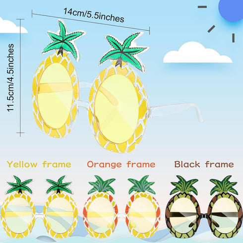 Weewooday 3 Pairs Tropical Pineapple Sunglasses, Novelty Fruit Shape Glasses for Hawaiian Luau Party