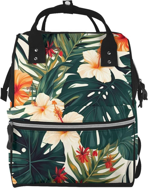 HCBPWVQA Tropical Summer Hawaiian Flower Palm Leaves Diaper Bag with Changing Pad and