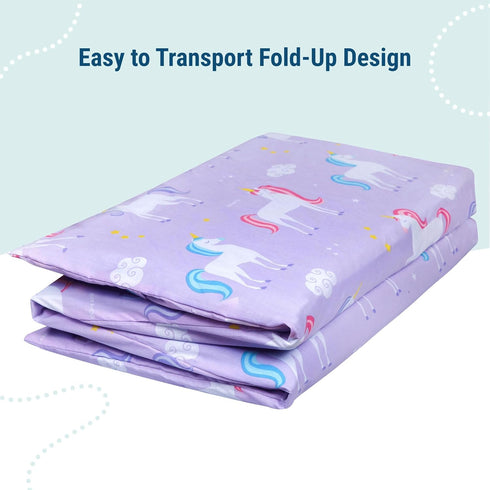 Wildkin Kids Cotton Nap Mat Cover - Unicorn, Soft Sewn-in Flap, Durable, Fits 1.5" Vinyl Sleep Mats