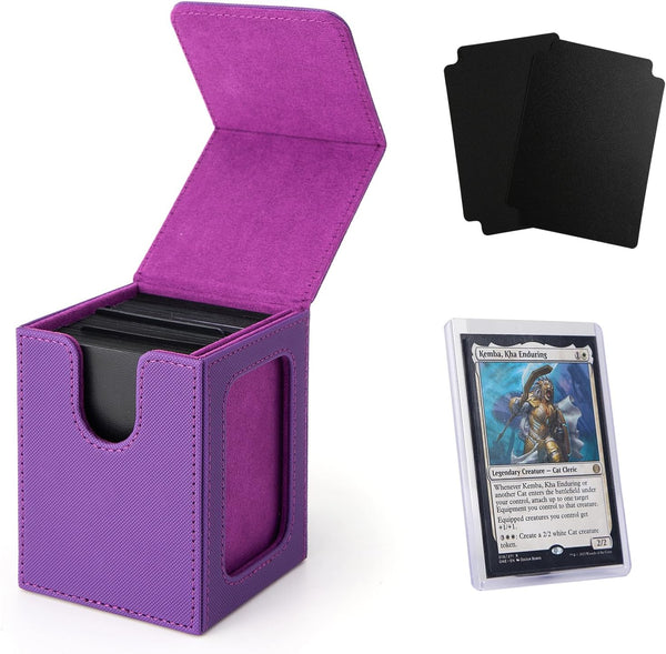 Venssu MTG Deck Box, Commander Display Card Box Fits 100 Double Sleeved Cards, TCG with 2 Dividers (Purple&Purple)