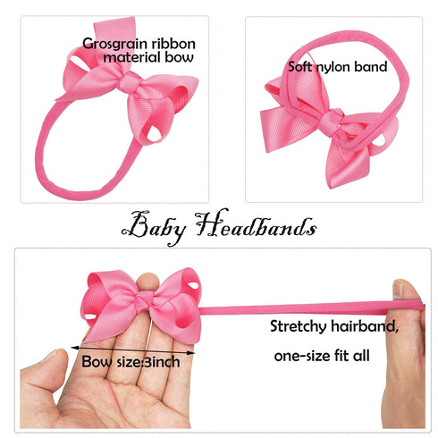 CellElection 25 Colors Baby Girls Headbands, Soft Stretch Nylon Hairbands, 3-Inch Grosgrain Ribbon Bows for Kids