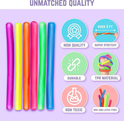 BUNMO Stretchy Strings, Sensory Toys for Toddlers 1-3, Fidget Toy for Anxiety & Stress Relief, Mini Smooth 12pk