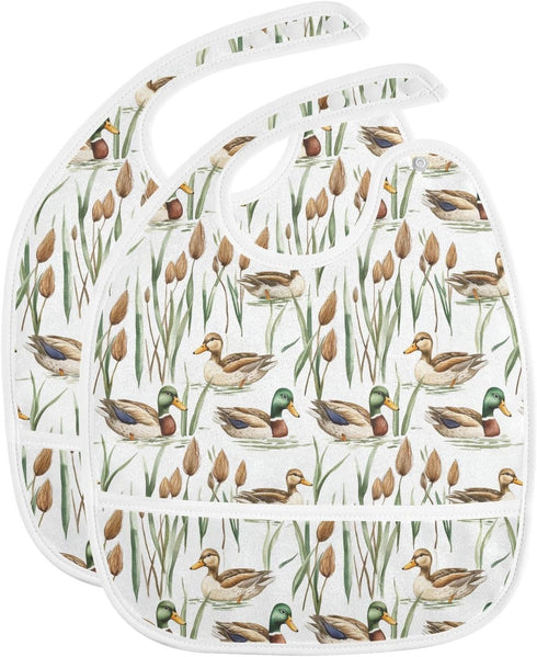 IHCVHQX 1 Pack Baby Feeding Bibs for Boys Girls Watercolor Mallard Ducks Toddler Infant Bandana Drool Bibs with Pocket