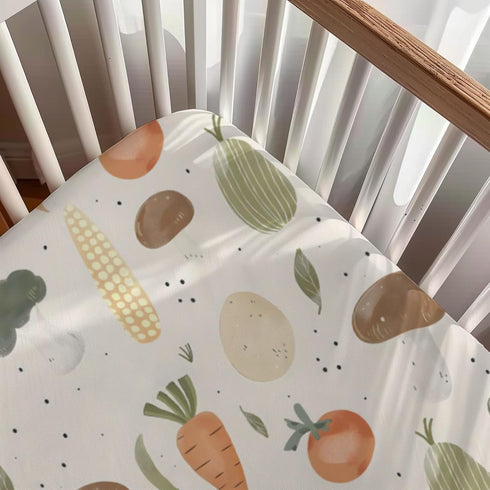KuphiL10C Mattress-28x52 Vegetable Pattern Baby Sheets for Crib, Unisex Vegetable Nursery Fitted Bed Sheet for Boys