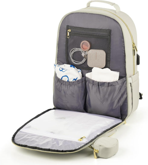 Backpack, MOMUVO Diaper Bag Quilted Baby Bag with Changing Pad and Stroller Straps and Pacifier Case, Multifunction