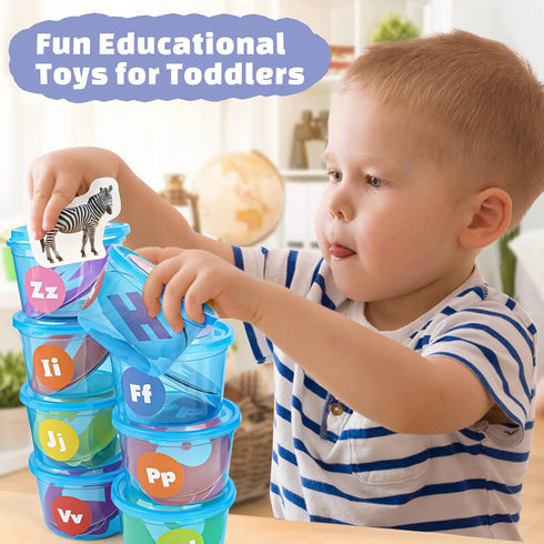 26 245 Joyreal Alphabet Learning Toys for Toddlers - Alphabet Soup Sorters with Flash Cards for Early Letter Awareness