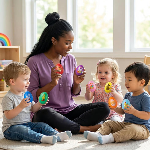 Menzcci 8 Pack Easter Plastic Shake Eggs Percussion Musical Maracas Easter Egg Shakers for Kids Toddlers Easter Basket