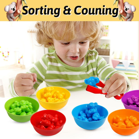 Counting Koalas Toys Matching Games with Sorting Bowls, Sorting Toys for Toddlers, Preschool Learning Activities for
