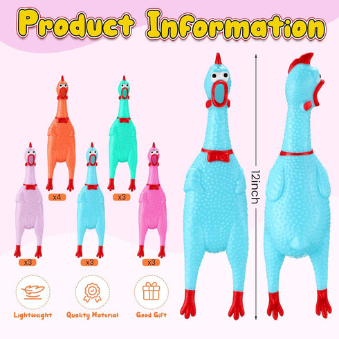 16 Pack (12 Inch,Pastel Sratte Screaming Chicken Toys Bulk Large Rubber Squeaking Chicken Toys for Pet Chew Gifts Prank