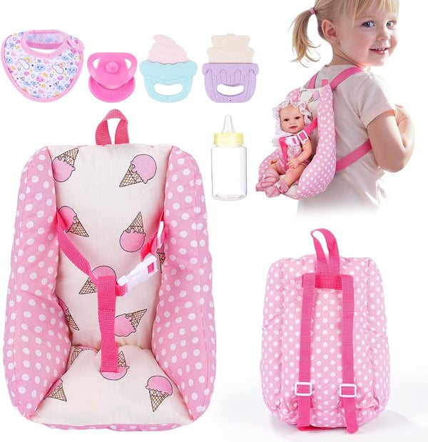 BABESIDE Baby Doll Carrier Set Realistic Baby Doll Accessories with Carrier, Bib,
