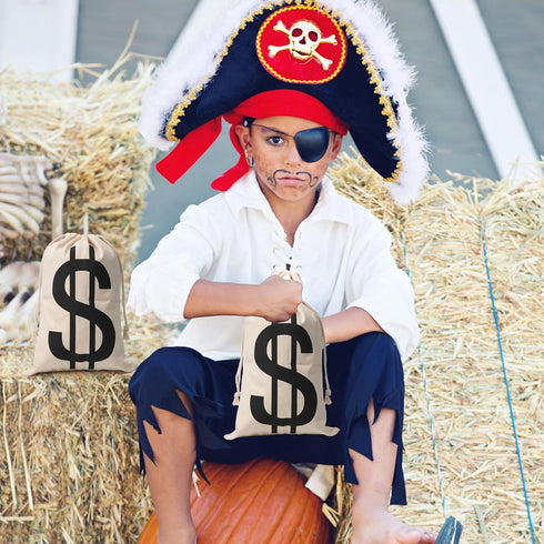 4Pcs Halloween Prop Money Bags 6.3 x 9 Inches with Dollar Sign for Bank Robber Costume Pirate Cosplay