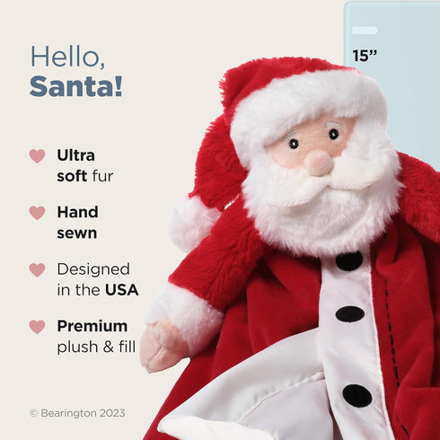 Bearington Baby Santa Snuggler, 15 Inch Plush Christmas Santa Claus Security Blanket Lovey for Babies by Bearington Collection