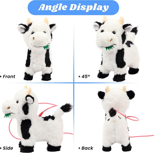 9'' Hopearl Walking Cow Interactive Electronic Pet Singing Toy Remote Control Leash Animated Musical Nodding Moo