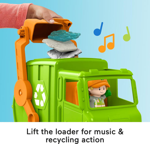 Fisher-Price Little People Musical Recycling Truck Toy with Figure for Pretend Play Ages 1+ Years