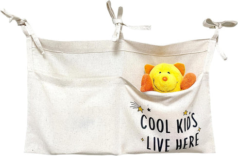 OldFarmBee Cute Linen Baby Crib Hanging Storage Organizer, 2 Pockets Nursery Playpen Cloth