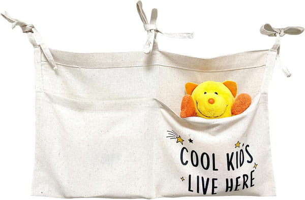 OldFarmBee Cute Linen Baby Crib Hanging Storage Organizer, 2 Pockets Nursery Playpen Cloth