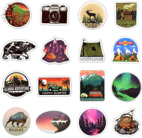 Stickers for Water Bottles - Outdoor Nature Camping Adventure Stickers, Waterproof Vinyl for Teens, 50Pcs