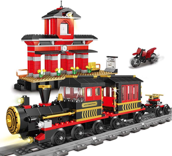 Building Blocks Toys 583 Pieces Classic Train Set with Station Construction Brick
