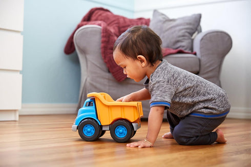 10"X7.5"x6.75" Green Toys Dump Truck, Blue/Orange - Pretend Play, Motor Skills, Kids Toy Vehicle. No BPA, phthalates