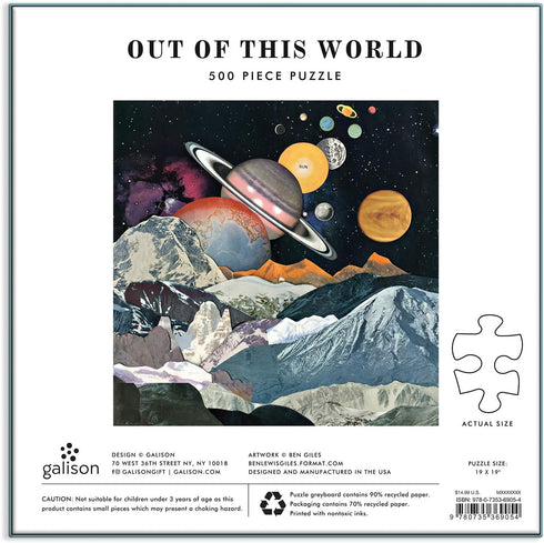 Out of This World 500 Piece Puzzle from Galison – Galactic Collage of Space, 19" x 19", Fun Family Challenge