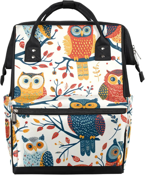 Hsnar Colorful Owl Decor Waterproof Diaper Bag Backpack Large Capacity Baby Bag with