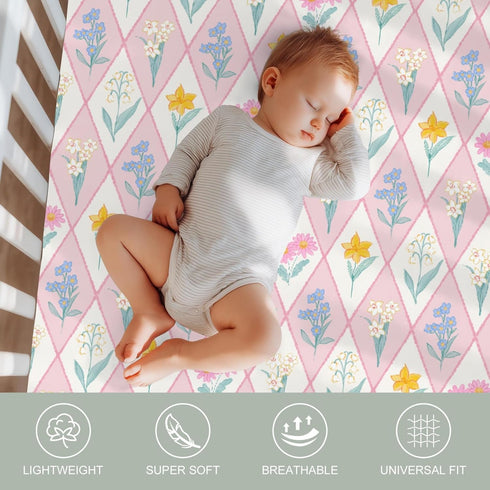 ZoUbqchY 28"x52" Summer 2 Pack Boho Floral Spring Baby Crib Sheets for Boy Girl Colorful Wildflowers Patchwork Soft