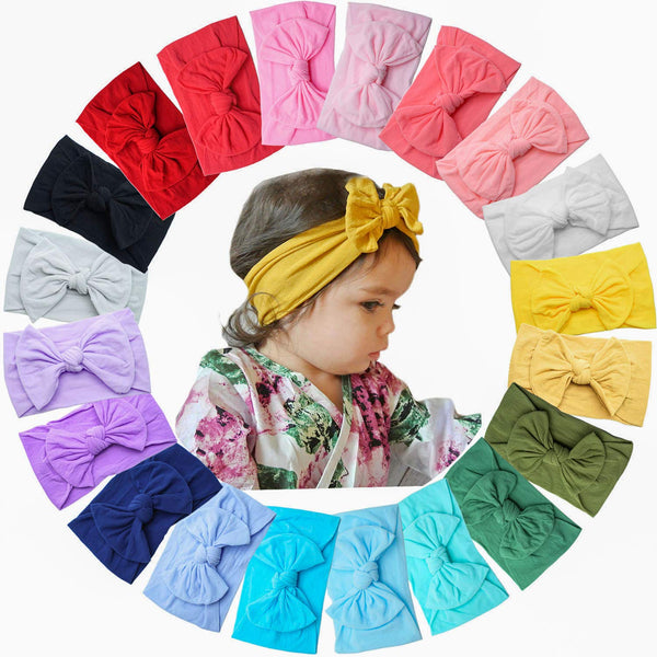 CÉLLOT 20 Colors Super Stretchy Soft Knot Baby Girl Headbands with Hair Bows, Nylon Head Wrap for Infants