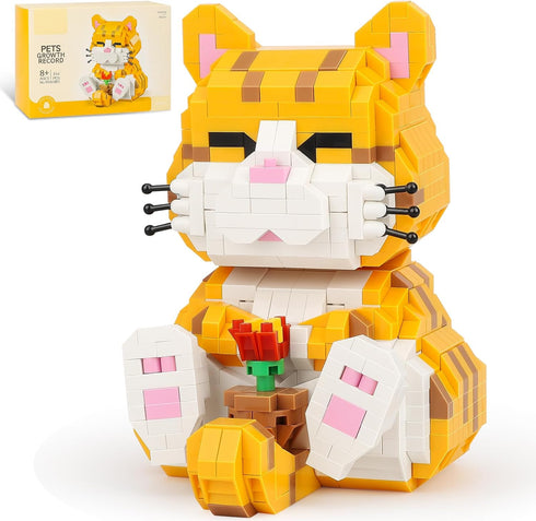 QLT Cute Animal Micro Mini Building Blocks Kit - Orange Cat Micro Bricks for Adults, Party Favors for Kids 8-12+