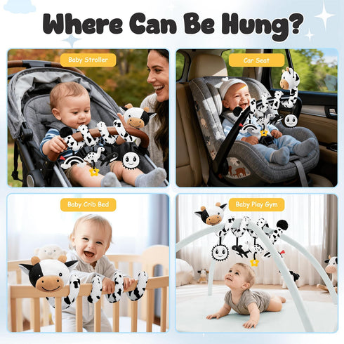 0-6 Spiral Car Seat Baby Toys Months, Infant Carseat High Contrast Sensory Toys Hanging Stroller Accessories, Newborn