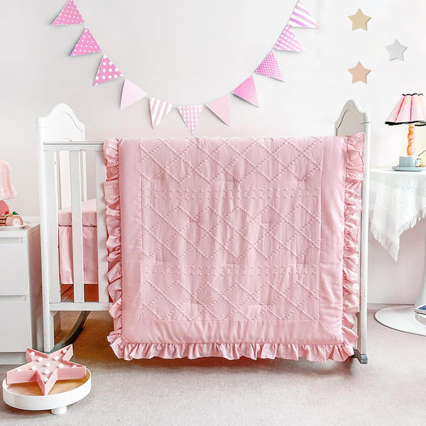 Set 3 Set Wowelife Boho Mini Crib Bedding for Girls, Piece Tufted Jacquard Ruffle Fringe Baby Girl Crib Bedding