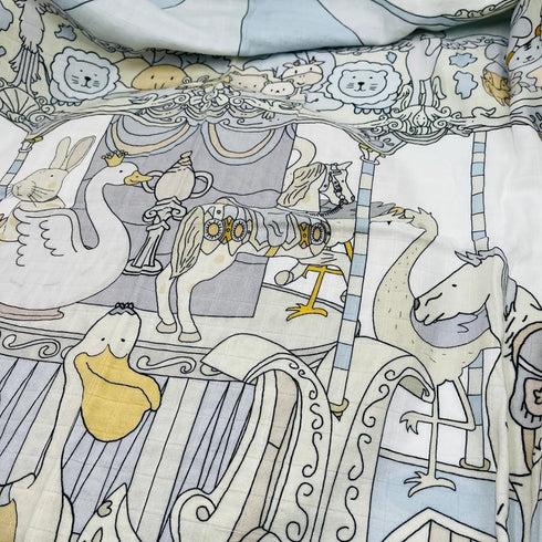 HGHG New Carousel Swaddles, Soft Baby Muslin Swaddle Blanket, Carousel Blue