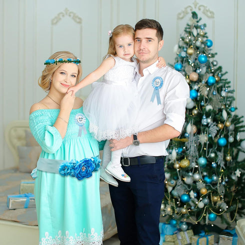 Xinnun Baby Shower Maternity Sash Kit - 5 Pcs Blue Shoulder Sash, Daddy Corsages, Flower Crown, Rose Wreath Headdress