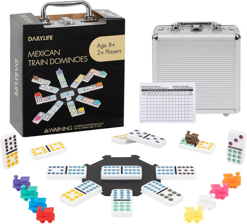 DAILYLIFE Mexican Train Dominoes Set, Double 12 Dominoes Set with Portable Case,