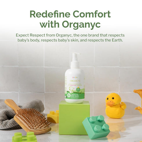 8.5 oz Organyc Baby Shampoo & Body Wash with Skin-Nurturing Cotton Seed Oil, Gentle Kids Body Wash, Naturally