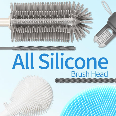 15.7" Set 6 Pack Silicone Bottle Brush - Water Bottle and Straw Cleaner Brush Long Handle for Hydro Flasks, Sports