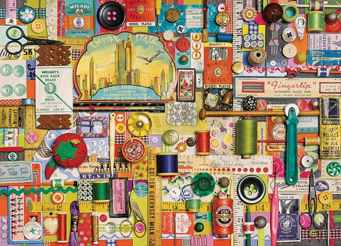 Cobble Hill 1000 Piece Puzzle - Sewing Notions, Sample Poster Included