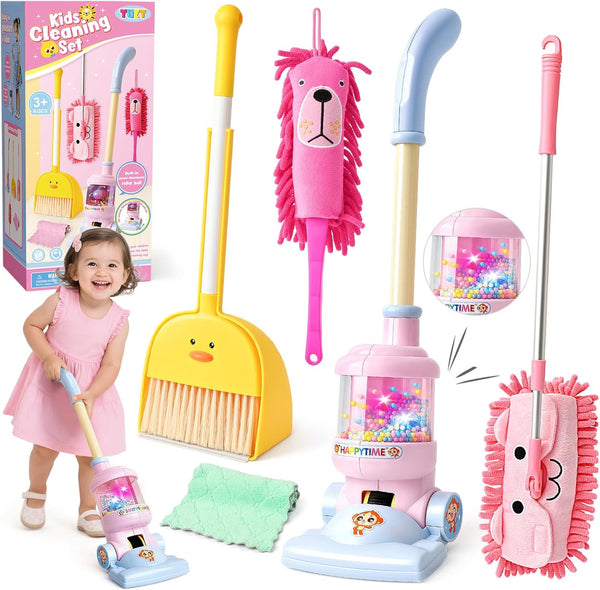 TUZT Kids Cleaning Toys Playset for Ages 2-4, Compact 6-Piece Pretend Vacuum