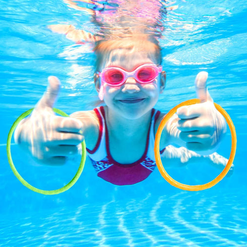 BLUE PANDA 12 Pack Pool Rings for Kids Diving - Multicolored Under Water Swim Dive Rings (6 in)