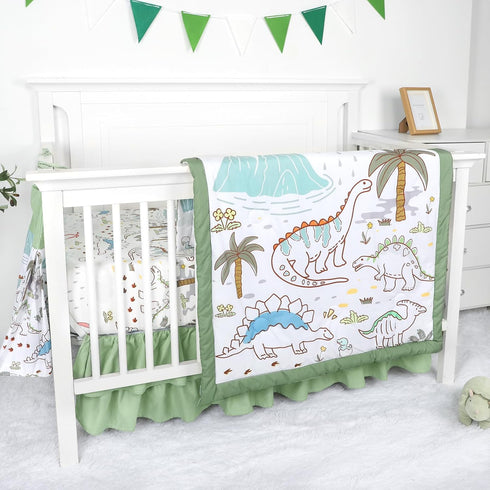 Set 4-Piece Set Set-Fits 52x28 inch SWESEN Dinosaur Crib Bedding for Boys, Crib Includes Quilt, Fitted Sheet, Skirt