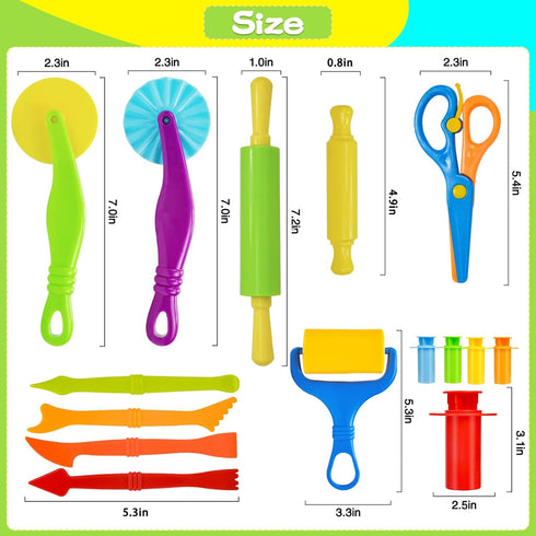 Wxqfumy Set, 15 Dough Tool Pcs Basic Dough Tools Kits for Kids, Dough Accessories Includes Cutters Roller, Rolling