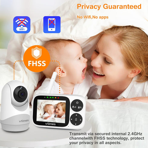 Baby Monitor with Camera and Audio, 3.2" IPS Screen Video Monitor, No WiFi, Night Vision, Portable with 1000ft Range