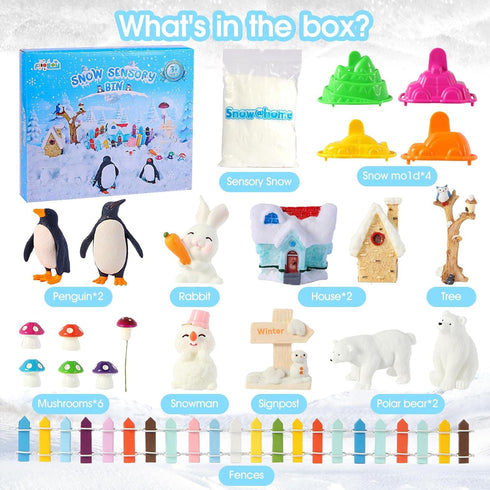 FIIOEOY 3 4 5 6 7 8 Snow Sensory Bin, Play Sand Art Kit for Kids with Sensory Sand, Arctic Animal Figures, Winter