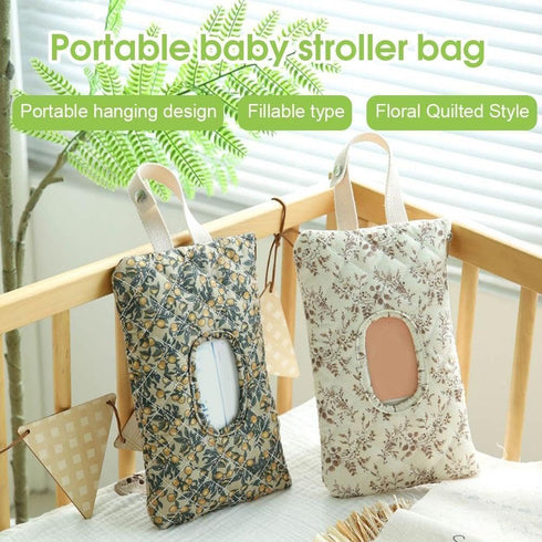 Qylfst Mommy (1PCB) Floral Quilted Baby Wipe Holder Pouch with Strap,Diaper and Wipes Pouch for Purse,Hanging Floral