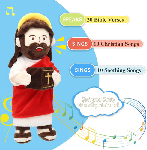 20 20 Songs,13.4" Yelakey Jesus Plush Talking Doll with Halo,Speak Bible Verses & Interactive Hymn Stuffed Plushie
