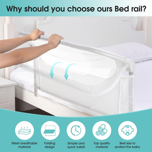 '-47" NUTIKAS Baby Bed Rail Guard for Toddlers Toddler Bed Rails for Twin, Full, Queen, King Bunk Size Bed Swing Down