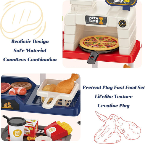Set: 3+ Kids Pizza Oven Play Ice Cream Maker, Card Reader, Cash Register, Play Food (Pizza, Chicken Nuggets, Fries)
